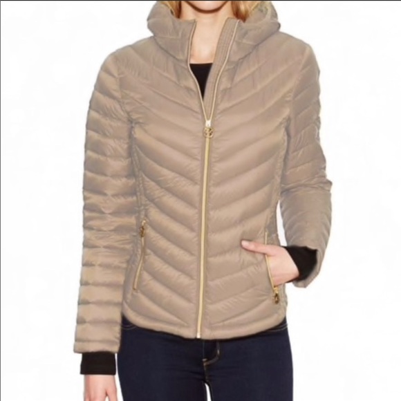 Michael Kors Jackets & Blazers - Michael Kors Taupe Down chevron quilted jacket